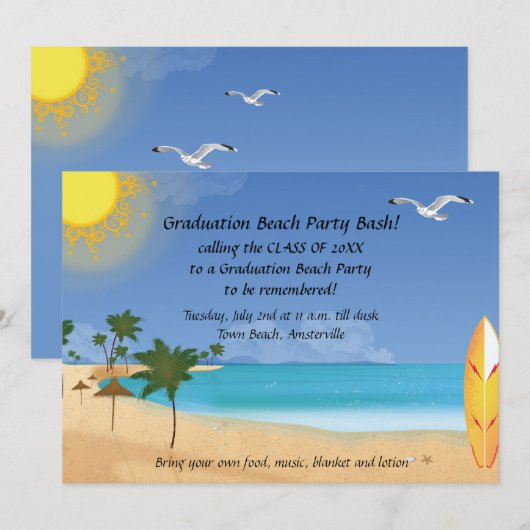 Uitnodiging voor beach scene (Voorkant / Achterkant)