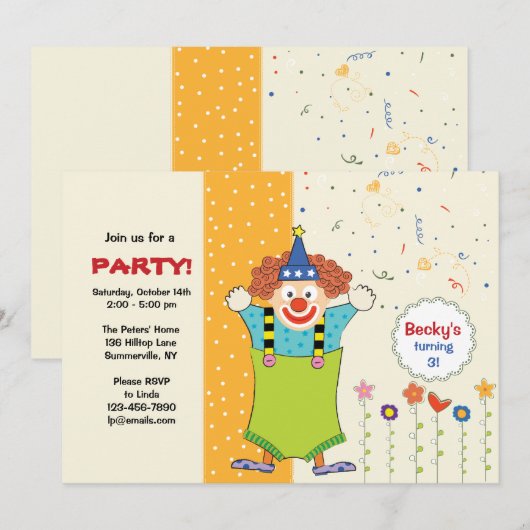 Uitnodiging voor Beaming Clown (Voorkant / Achterkant)