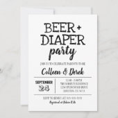 Uitnodiging voor Beer & Diaper-partij | Zwart-wit (Voorkant)