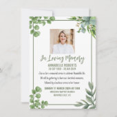 Uitnodiging voor begrafenis met eucalyptusbladeren (Voorkant)