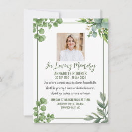 Uitnodiging voor begrafenis met eucalyptusbladeren