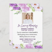 Uitnodiging voor begrafenis met Paarse en roze blo (Voorkant / Achterkant)