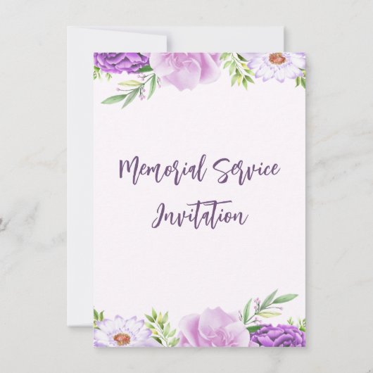 Uitnodiging voor begrafenis met Paarse en roze blo (Achterkant)