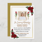 Uitnodiging voor begrafenis - Rode rozen met goude (Voorkant / Achterkant)