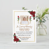 Uitnodiging voor begrafenis - Rode rozen met goude (Staand voorkant)