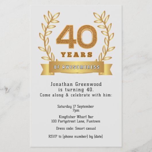 Uitnodiging voor begroting '40 jaar ontzagwekkend' flyer (Voorkant)
