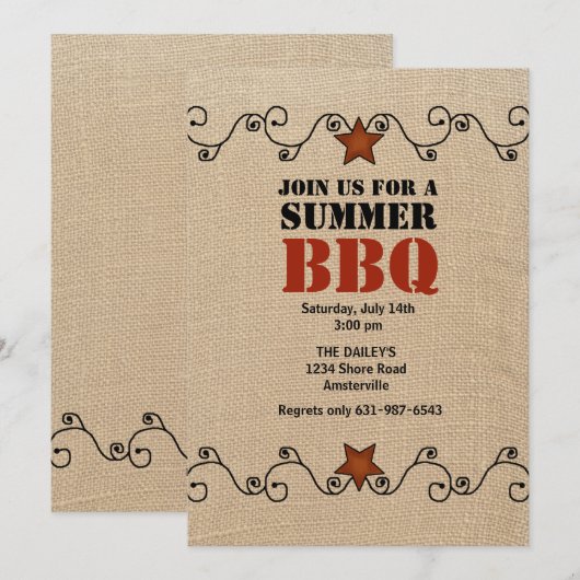 Uitnodiging voor bekabelde Red Star BBQ (Voorkant / Achterkant)