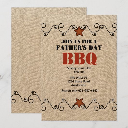 Uitnodiging voor bekabelde Red Star Vaderdag BBQ (Voorkant / Achterkant)