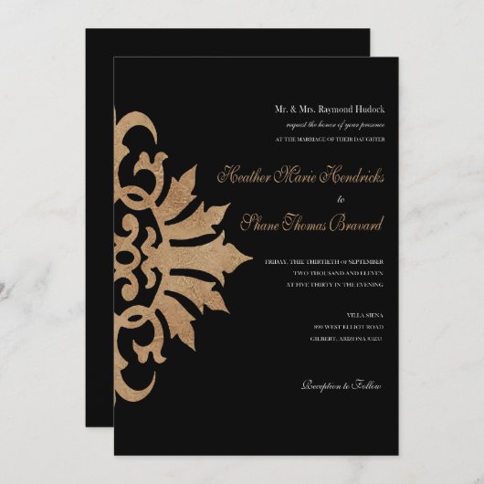 Uitnodiging voor Belize Scroll Flourish (tan/zwart (Voorkant / Achterkant)