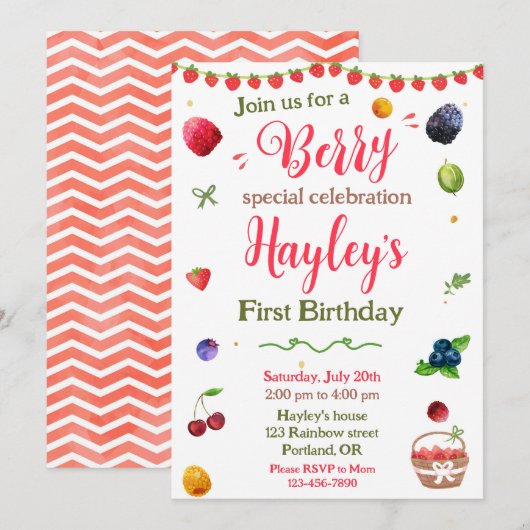 Uitnodiging voor Berry-verjaardag (Voorkant / Achterkant)