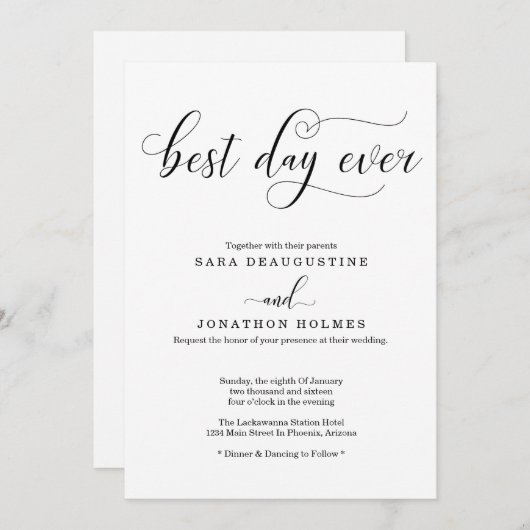 Uitnodiging voor beste dag ooit (Voorkant / Achterkant)