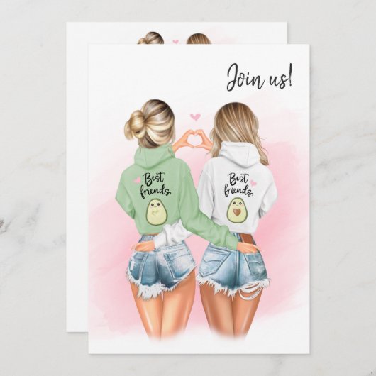 Uitnodiging voor beste vrienden Blonde Bachelorett (Voorkant / Achterkant)