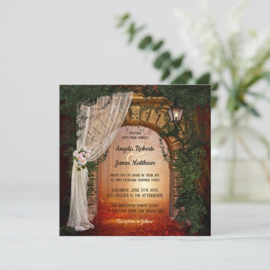 Uitnodiging voor betoverende en magische woudbruil (Staand voorkant)