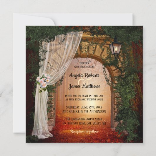 Uitnodiging voor betoverende en magische woudbruil (Voorkant)