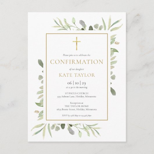 Uitnodiging voor bevestiging van groen en goud (Voorkant)