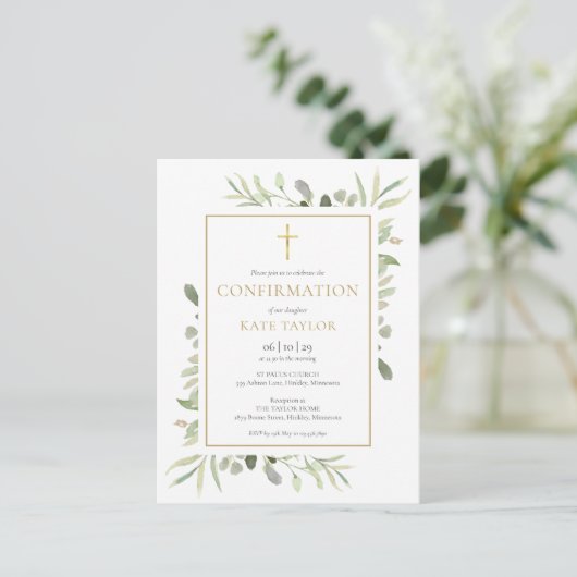 Uitnodiging voor bevestiging van groen en goud (Staand voorkant)