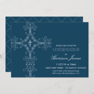 Uitnodiging voor bevestiging van jongen met Cross,
