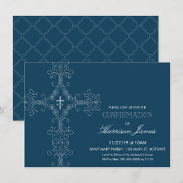 Uitnodiging voor bevestiging van jongen met Cross,