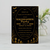 Uitnodiging voor bewerkbaar gouden Halloween-feest (Staand Voorkant)