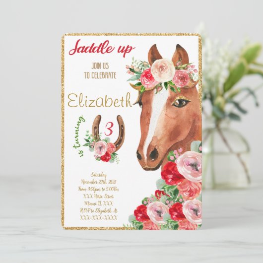 Uitnodiging voor bewerkbaar paard (Staand voorkant)