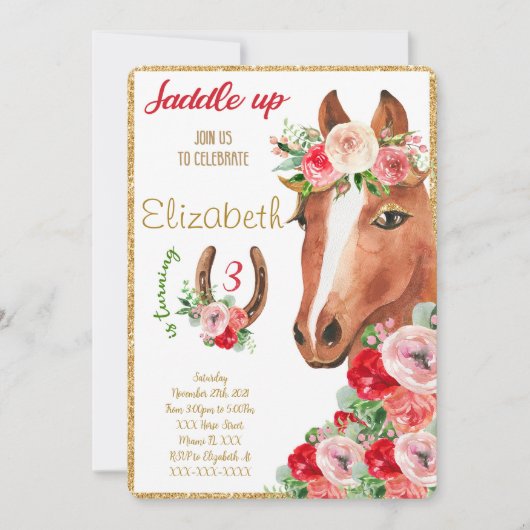 Uitnodiging voor bewerkbaar paard (Voorkant)