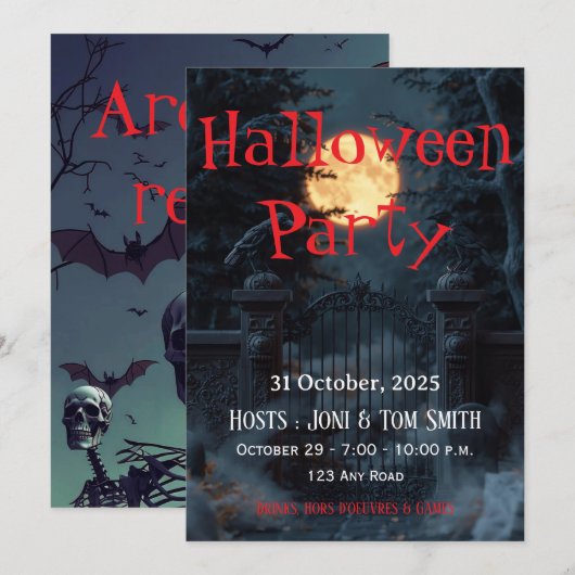 Uitnodiging voor bewerkbaar spookhek Halloween-fee (Voorkant / Achterkant)
