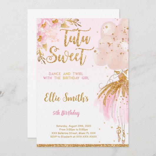 Uitnodiging voor bewerkbare ballerina (Voorkant / Achterkant)