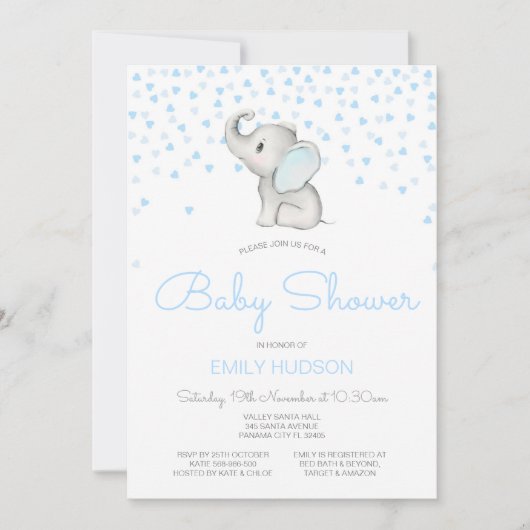 Uitnodiging voor bewerkbare blauwe olifant (Voorkant)