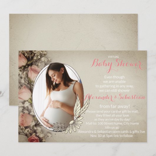 Uitnodiging voor bewerkbare foto's in Virtual Baby (Voorkant / Achterkant)