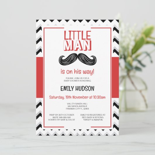 Uitnodiging voor bewerkbare kleine man (Staand voorkant)