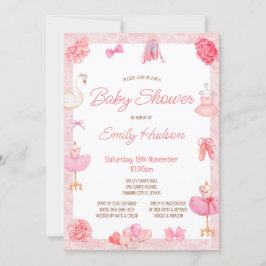 Uitnodiging voor bewerkbare roze tutu-ballerina