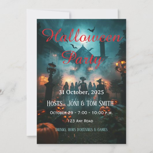 Uitnodiging voor bewerkbare spookhuis Halloween-fe (Voorkant)