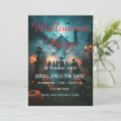 Uitnodiging voor bewerkbare spookhuis Halloween-fe (Staand voorkant)