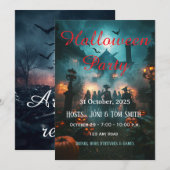 Uitnodiging voor bewerkbare spookhuis Halloween-fe (Voorkant / Achterkant)