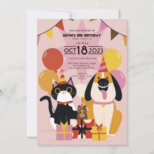 Uitnodiging voor bewerking van Dog of Cat Birthday (Voorkant)