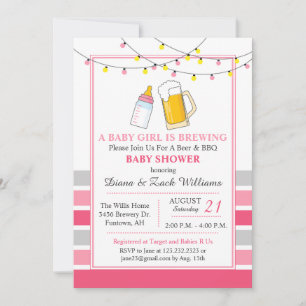 Uitnodiging voor bier en baby shower roze