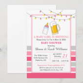 Uitnodiging voor bier en baby shower roze (Voorkant / Achterkant)