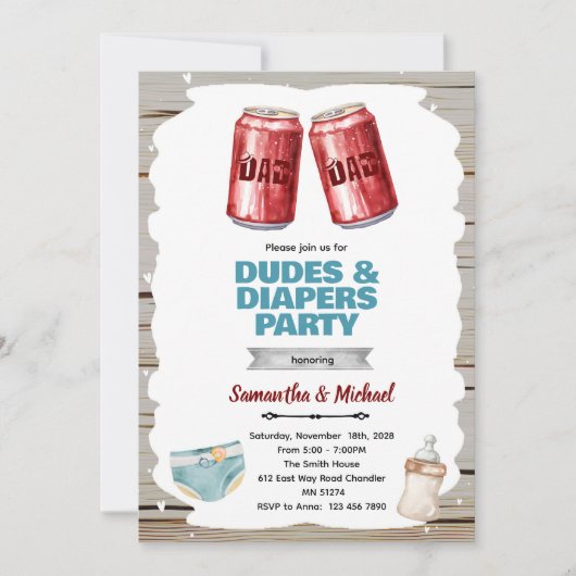 Uitnodiging voor bier- en luierfeestje (Voorkant)
