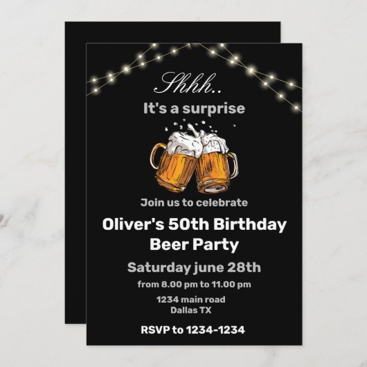 Uitnodiging voor bieren op 50e verjaardag (Voorkant / Achterkant)