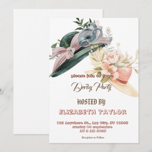 Uitnodiging voor Big Hat Derby-feestje (Voorkant / Achterkant)