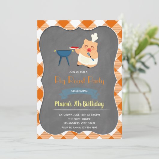 Uitnodiging voor big roast feest (Staand voorkant)