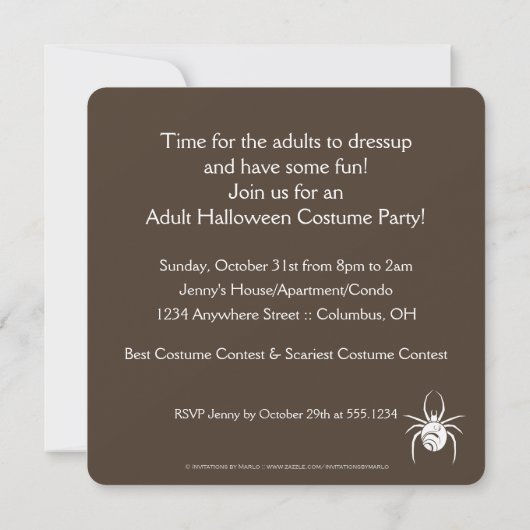 Uitnodiging voor Big Spider Halloween Party (Achterkant)