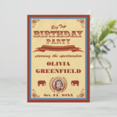 Uitnodiging voor Big Top Birthday Party (Staand voorkant)