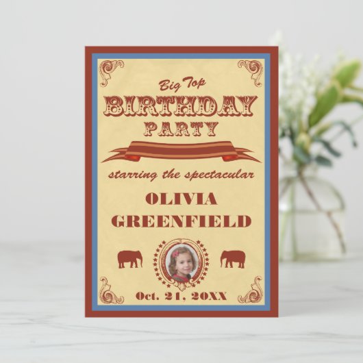 Uitnodiging voor Big Top Birthday Party (Staand voorkant)