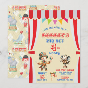 Uitnodiging voor Big Top Circus verjaardagsfeest