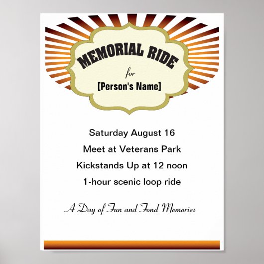 Uitnodiging voor Biker Memorial Ride sunburst Poster (Voorkant)