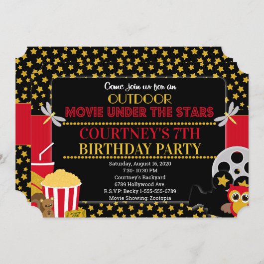 Uitnodiging voor bioscoopkaartje buiten (Voorkant / Achterkant)