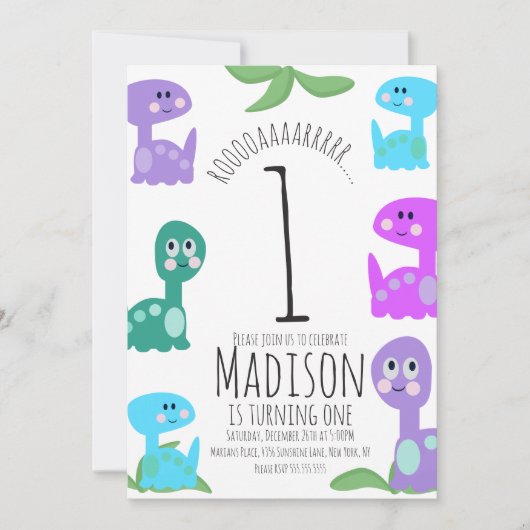 Uitnodiging voor Birthday Bright Dinosaurs (Voorkant)