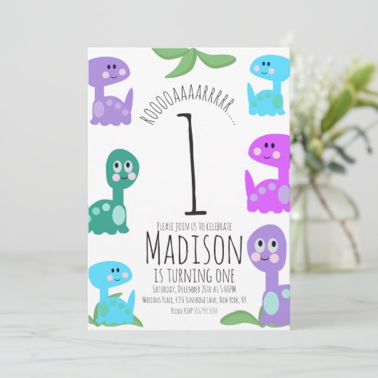 Uitnodiging voor Birthday Bright Dinosaurs (Staand voorkant)