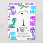 Uitnodiging voor Birthday Bright Dinosaurs (Voorkant / Achterkant)